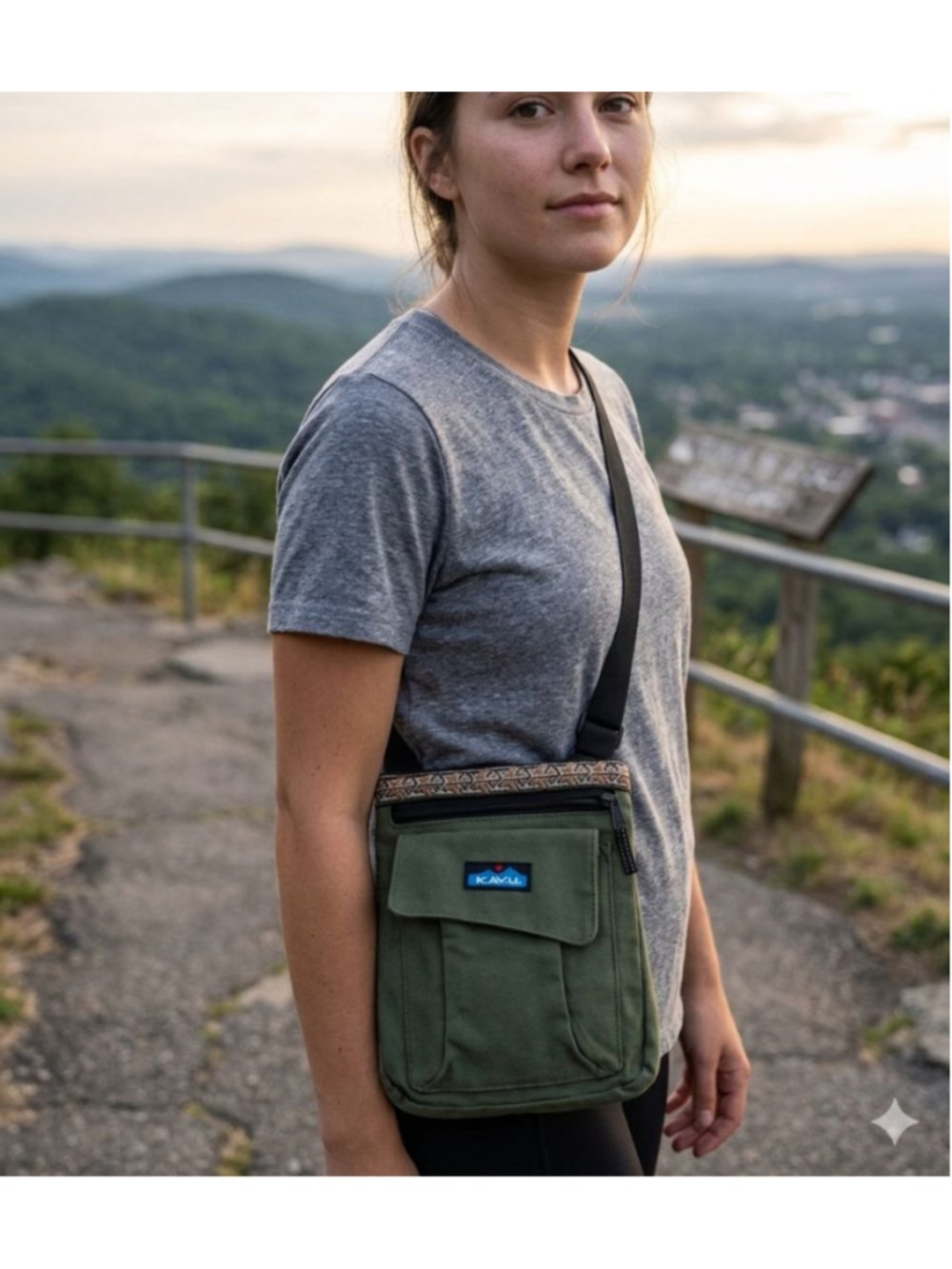 KAVU Keeper Olive Green Crossbody Sling Canvas Hiking Camping 9x11 8L~ - Picture 4 of 4